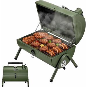MAISON HUIS Adjustable Portable Charcoal Grill Multi-functional Metal Small BBQ Smoker for Outdoor Hiking Picnic(Green)