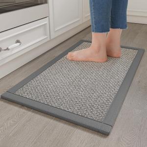 Anti Fatigue Kitchen Mats for Floor, 0.4" Thick Soft Cushioned Super Absorbent Kitchen Rugs Non Slip Washable Jute-Like Woven Sink Mat Standing Mat for Kitchen, Laundry, Easy Care, Gray 17"x30"