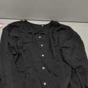 Women's Lace Trim Long Sleeve Boho Blouse Tie Front Tops Button Ovesized Shirts Dressy Casual Blouses Black Medium