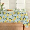 Horaldaily Summer Tablecloth 60140 Inch Rectangular, Lemon Jasmine Blue Yellow Washable Seasonal Table Cover for Party Picnic Dinner Decor