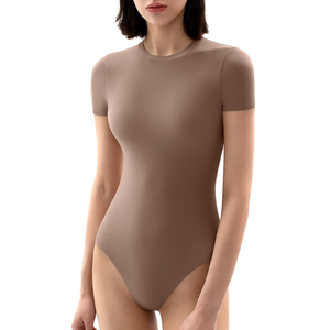 PUMIEY Women's Crew Neck Short Sleeve Thong Bodysuit Fashion T-shirt Tops Smoke Cloud Pro, M