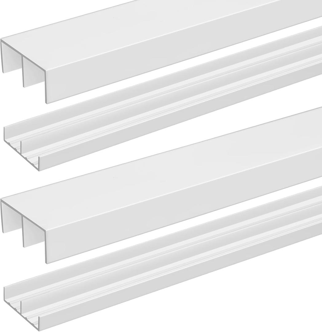 Landical 2 Set 4ft White Plastic Sliding Door Track Set for 3/4" Thick Panels Closet Glass Doors Include 2 Pcs Top Bottom Sliding Cabinet Track for Cabinet Window