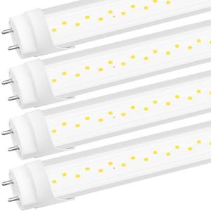 4-Pack T8 LED 4FT Type B Light Bulbs, Ballast Bypass, 4 Foot LED Tube Lights Replacement, 24W 3120LM 6500K for G13, Double Row Lamp Beads, ETL Listed, Dual-Ended, Clear Cover