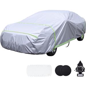BYDOLL Car Cover Waterproof All Weather 6 Layers Snowproof Windproof Hail Protector Full Exterior Covers UV Protection 210D Oxford Universal Fit Sedan Outdoor Automobiles Zipper Cotton Inside (Sedan Length 185-193 inch)