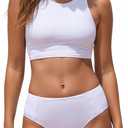 LIZENS Women's White Bikini Set Two Piece Swimsuit for Beach Surfing (White, M)