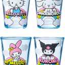 Silver Buffalo Sanrio Hello Kitty and Friends Featuring Cinnamoroll, My Melody, and Kuromi Rainbow Cloud 4 Pack Mini Glass Set, 1.5 Ounces