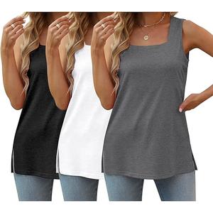 3 Pack Women Plus Size Tank Tops Basic Square Neck Sleeveless Tees, Large