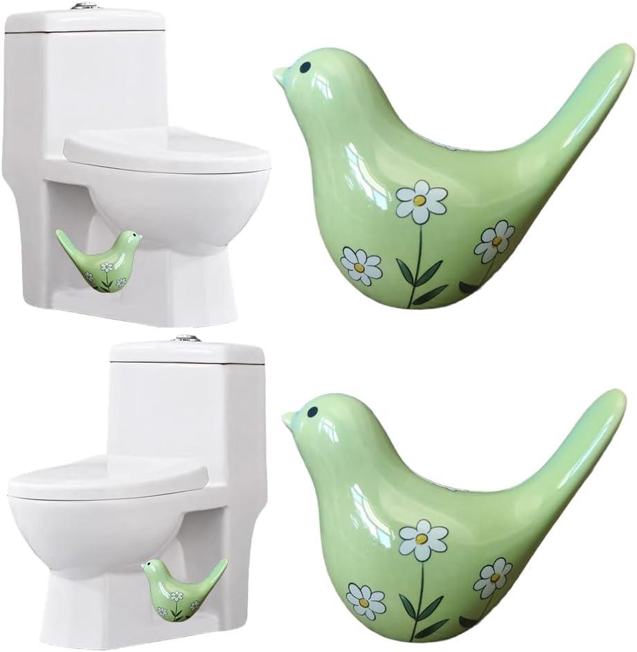 2PCS Toilet Bolt Covers Decorative, Cute Bird Toilet Screw Cover Caps, Ceramic Toilet Bolt Caps Decorative, Funny Bathroom Accessories, No Tools Easy Installation Bathroom Decor (Green)