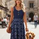 Summer Dresses for Women 2026 Trendy Twist Front Waffle Knit Dress Flowy Sleeveless Sundresses (Blue, M)