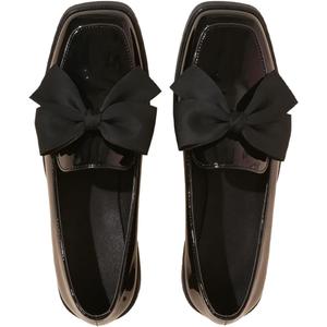 MakeMeChic Loafers for Women Dressy Bow Leather Square Toe Heeled Shoes 8.5