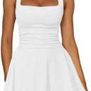 Kaximil Women's Square Neck Ruffle Hem Mini Dress Ruched Waist Short Party Dresses
, M