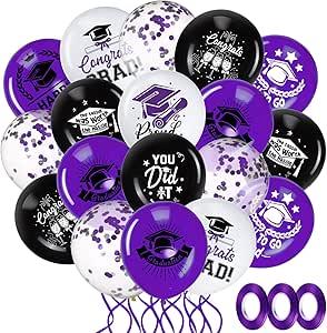 Honoson 72 Pieces Graduation Party Balloons Class of 2025 Graduate Decor Congrats Grad Latex Balloons Party Supplies for Prom School Indoor Outdoor University College Decor, 12 Inch(Purple and Black)