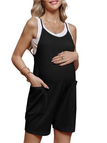 FMEYOA Women's Maternity Overalls Shorts Pregnancy Casual Sleeveless Jumpsuits Romper with Pocket Size M