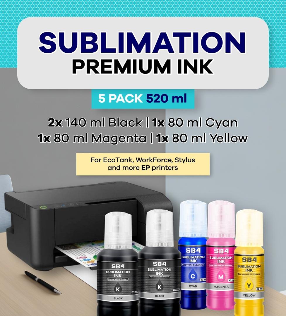 SB4 Compatible Ink Refill Bottles Sublimation Ink 520ml. (Pack of 5) (EXP: 09/24/2026)