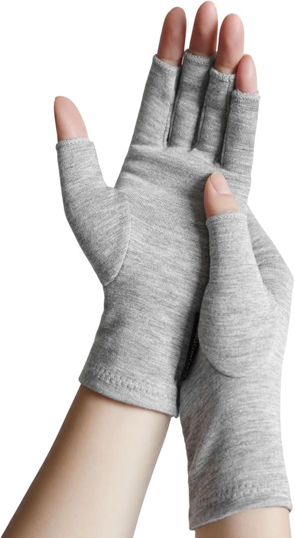 Rayon Derived from Bamboo Compression Gloves  Fingerless Arthritis & Carpal Tunnel Support, Lightweight Moisture-Wicking, Gentle Relief for Men & Women, Size S (Grey)