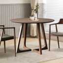 Walnut Round Dining Table for 4, 35.4" Small Wood Round Kitchen Table with Solid Wood Legs, Mid Century Modern Dining Room Tables for Home, Restaurant,Circle Coffee Table for Small Space