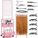 Portable Braiding Hair Rack with Wheels & Storage Drawers,2Sided 288 Pegs,Hair Extension Holder Hanger for Braiding Hair Separator Stand Display,Hair Rack with Stylist Hair braiding Tools（Pink）