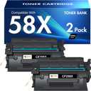 CF258X 58X Toner Cartridge Black High Yield 58A M428fdw M404n Compatible Replacement for HP 58X CF258X 58A CF258A Toner Cartridge for HP Laserjet Pro M404dn MFP M428fdn M428dw Printer Ink 2 Pack