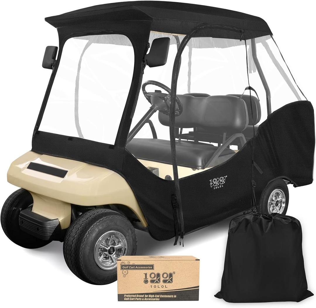 10L0L 4 Passenger Golf Cart Enclosure, Drivable Rain Cover (Short Roof 56-59" with Bench) for Club Car DS, Windproof Waterproof Portable 4-Sided Clear Window & Durable YKK Door Zipper