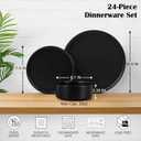 E-far Black Dinnerware Sets for 8, 24-Piece Stoneware Plates and Bowls Dish Set, Modern Kitchen Dinning Dishware, Chip and Scratch Resistant, Microwave & Dishwasher Safe, Matte Black
