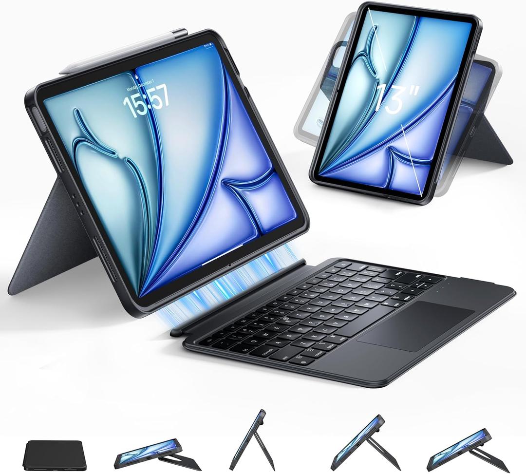 HOU Keyboard Case for iPad Air 13-inch M4/M3/M2 & iPad Pro 13-inch M5/M4 & Pro 12.9-inch, Detachable Keyboard, 360 Rotating Stand, Portrait & Landscape Mode, Multi-Touch Trackpad, Backlit Keys-Black