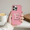 Skyseaco for iPhone 15 Pro Max Case Aesthetic Monogram Phone Case with Pink Leather Embroidered Letters Shockproof Protective Cover for Women Girls, Initial E