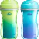 Chicco Double-Wall Insulated Sippy Cup with Bite-Proof Rim Spout and Spill-Free Lid 9oz. | Top-Rack Dishwasher Safe | Easy to Hold Ergonomic Indents | Green/Teal Ombre, 2pk | 12+ months