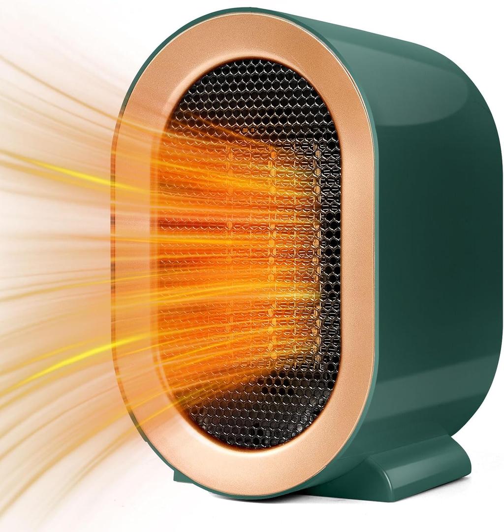 Electric Space Heater for Office, 1200W Compact Energy Efficient Space Heaters for Indoor Use, Small Portable Heater Fan Quiet, Adjustable Safe Overheating Protection (Green)