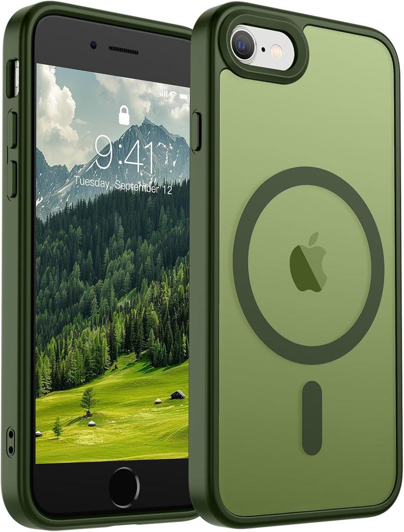 SUPFINE Magnetic for iPhone SE Case 2022 (3rd)/2020 (2nd), iPhone 8 Case (Compatible with MagSafe) (Military Grade Drop Protection) Slim Translucent Matte Phone Case, Cangling Green