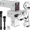 Kingfun Adjustable Trailer Hitch - Drop Hitch Fits 2 Inch Receiver, Tri Ball (1-7/8", 2", 2-5/16") 6 Inch Drop/Rise, 12500 LBS GTW Aluminum Heavy Duty Tow Hitch with Anti-Theft Pin - (Silver)