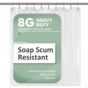 Barossa Design 60 x 72 Inches Shower Curtain Liner with 6 Weighted Magnets, Heavy Duty PEVA, 10 Grommet Holes, Waterproof, PVC Free, Clear, 60x72