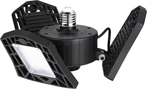 KONPWAY Deformable LED Garage Light - 6000 Lumen 2800K Warm White 60W, Three Leaf Garage Organization Ceiling Lighting