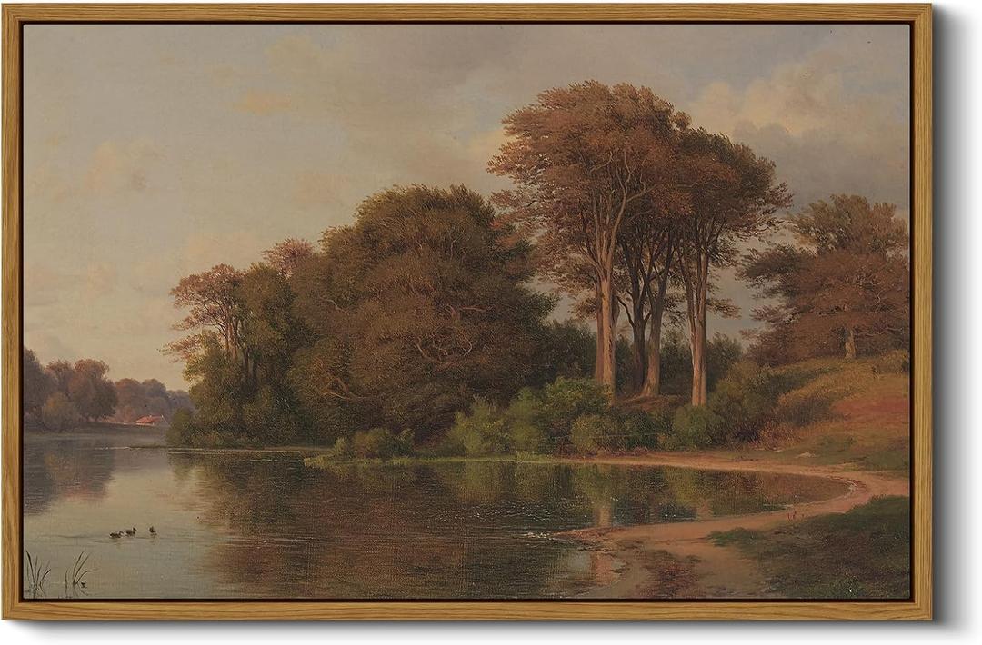 ARPEOTCY Vintage Framed Canvas Wall Art, Living Room Autumn Scenery Pictures Fall Wall Decor, Kitchen Landscape Paintings Prints Farmhouse Retro Country Prints, 16x24 Inch