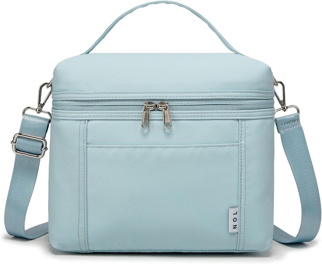 NOL Natural Organic Lifestyle Insulated Lunch Bags for Women Cooler Bag Lightweight Nylon Waterproof Lunch Box For Work 8 Liters (Light blue, Medium)