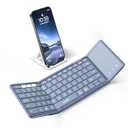 Samsers Foldable Bluetooth Keyboard with Touchpad, Full-Size Wireless Folding Keyboard with PU Leather, Portable Travel Keyboards for iOS Android Windows Mac OS, Support 3 Devices (BT5.1 x 3), Blue