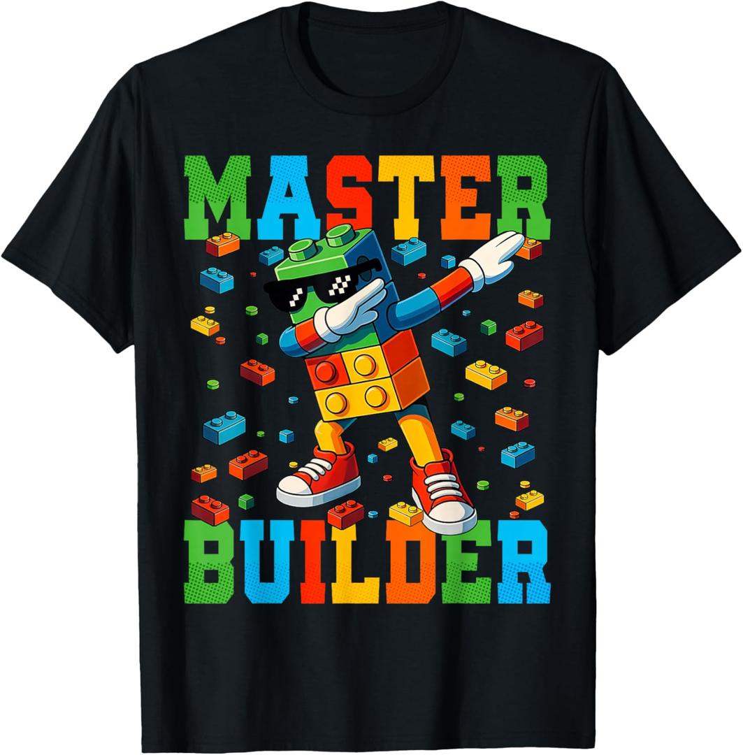 Dabbing Blocks Bricks Building Master Builder Kids Boys T-Shirt 12