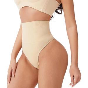 Thong Shapewear for Women Tummy Control Underwear Butt Lifter Panties Seamless Body Shaper (Large, Nude)