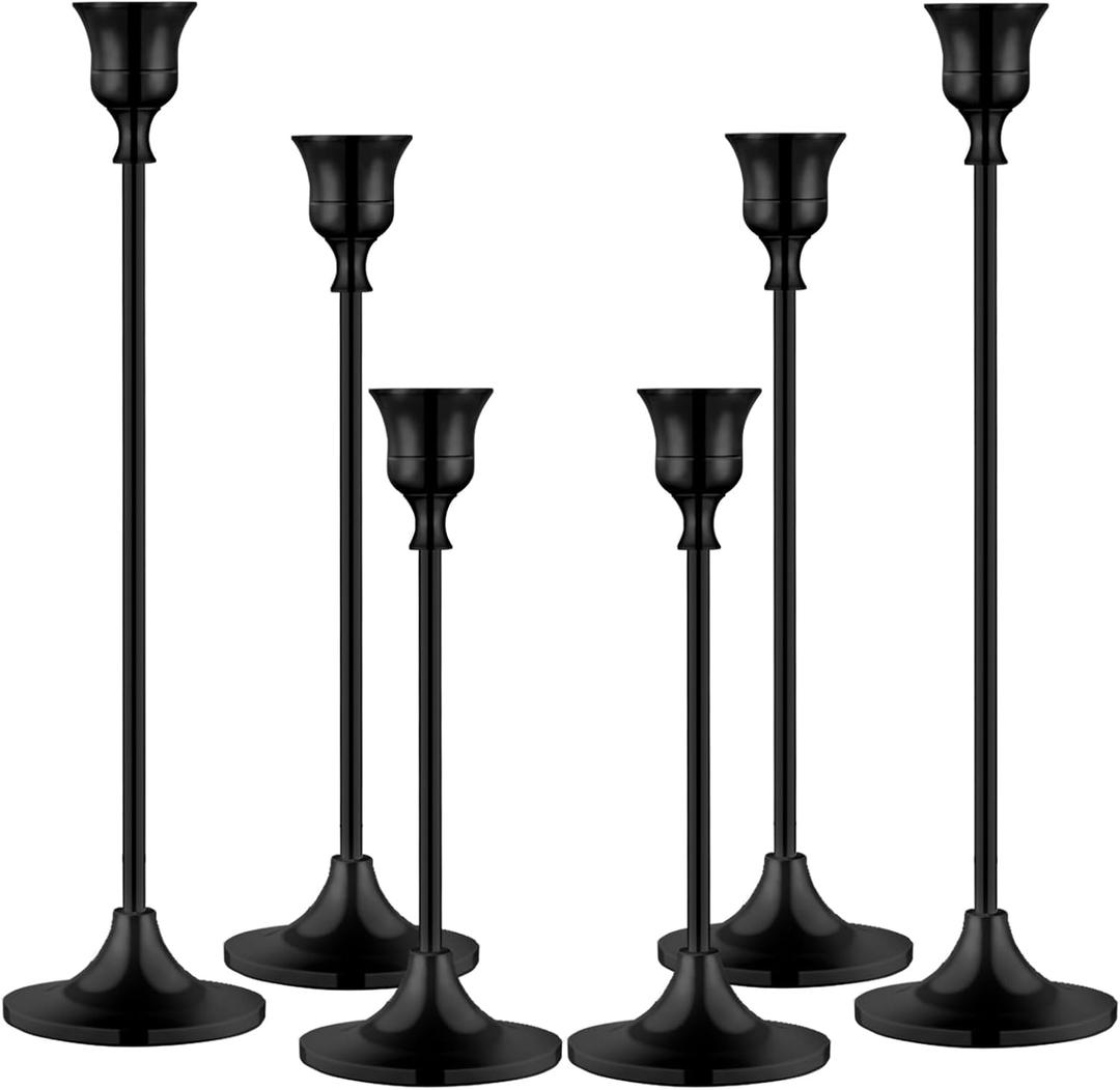 Metal Candle Holders for Candlesticks Taper Candlestick Holders Set Vintage Decorative Centerpiece Candelabra Tall Candle Stands (Matt Black, 2 Sets (6 pcs))