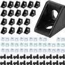 2020 Aluminum Profile Connector Set,20pcs Corner Bracket+40pcs 20 Series M5 T Nuts + 40pcs M5x8mm Hex Socket Cap with Wrench (Black)