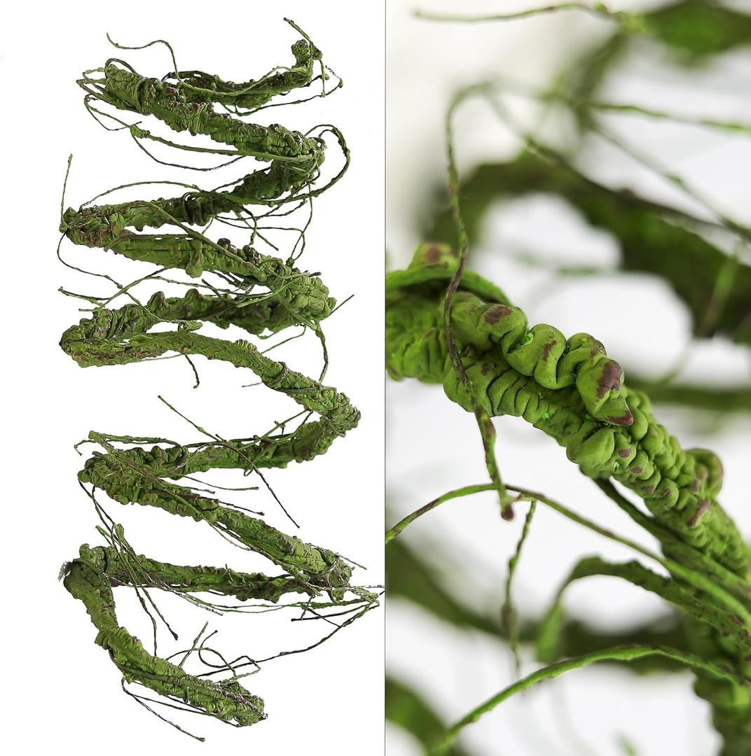 300cm/118inch Flexible Green Big Artificial Tree Branches Fake Tree Trunk Garland Rattan Wreath Cherry Blossom Grape Vines Floral for Wall Hanging Front Door Reptile Habitat Decoration
