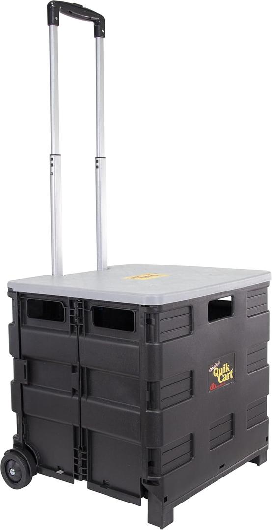 dbest products Quik Cart Collapsible Rolling Crate on Wheels for Teachers Tote Basket 80 lbs Capacity, Made from Heavy Duty Plastic and Used as a Seat, Grey