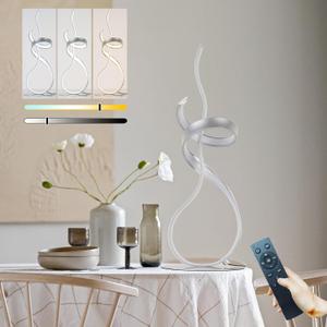 24W Modern 3Color Table Lamp with LED Spiral Design, 22“ Tall Silver Bedside Light & Nightstand Lamp, Touch Dimmable with 3 Colors & Remote Control for Bedroom, Living Room, Home Office (Silver)