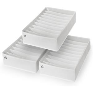 Drawer Organizer Clothes - 3 Set Multipurpose Dresser Drawer Organizer for Adults & Kids, Closet Foldable 10 Cells per Organizer - Non-Woven Fabric, T-Shirts, Baby Clothes, Shorts Organizer - White