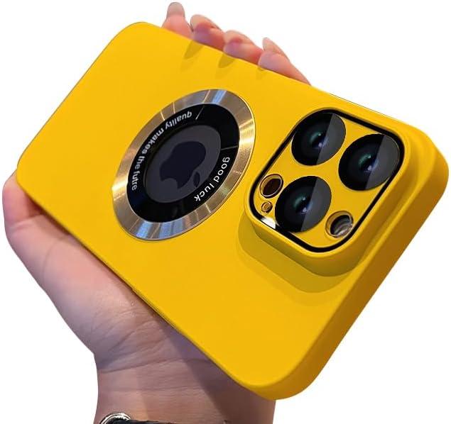 Magnetic Designed for iPhone 14 Plus Case,[Compatible with MagSafe][Military Grade Drop Protection&Camera Lens Protector Cover],Matte Logo View Hard PC Shockproof Protective Cover,Yellow