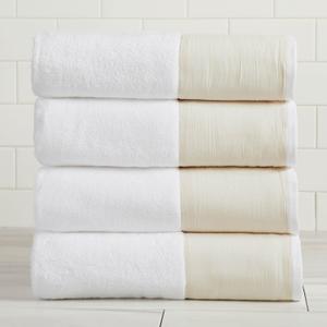 Great Bay Home White Bath Towel Set - Ultra-Soft 100% Cotton, Linen Like Border Design - 4 Bath Towels (54" x 30") - Absorbent, Quick-Dry, Lightweight Bathroom Towels
