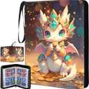 Cute Dragon Trading Card Binder, Card Binder for Girls Boys, Collectible Trading Card Holder for 400 Cards, PU Leather Binders Game Cards Collection Sports Cards Collector Albums with Zipper