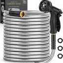 Garden Hose 50 FT, Metal Stainless Steel Water Hose with 10 Function Nozzles, No Kinks, Flexible Hose, Lightweight, Puncture Proof, Heavy Duty Hose for Yard and Outdoor
