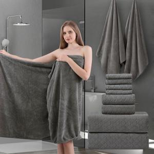 8-Piece Bath Towels Set,2 Oversized Bath Sheet,2 Hand Towels and 4 Washcloths - 600 GSM Soft Microfiber Highly Absorbent Quick Dry Bath Sheet Collection for Bathroom Hotel and Spa,Grey