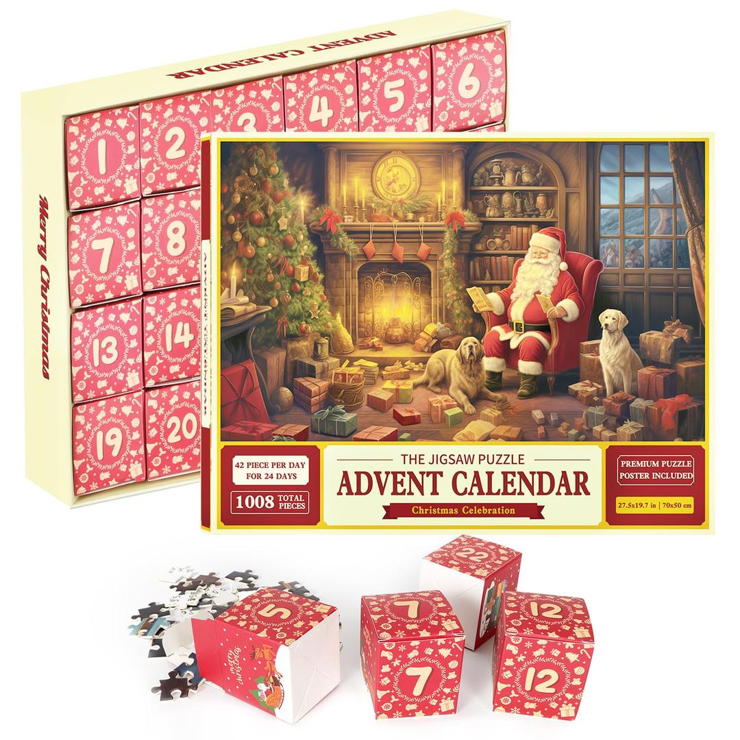 2024 Advent Calendar Puzzle-1008Pcs Christmas Advent Puzzle,Advent Calendar Family Games for Adults and Kids, Pack of 2