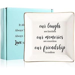 JOYIMARR Endless Friendship Gifts Ceramic Ring Dish Jewelry Tray,Birthday Gifts For Best Friend-Our Laughs Are Limitless,Our Memories Are Countless,Our Friendship Is Endless